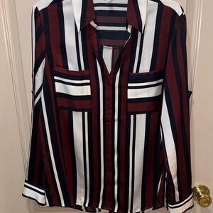 Express women’s portofino Maroon and Navy Striped Button-Down Shirt